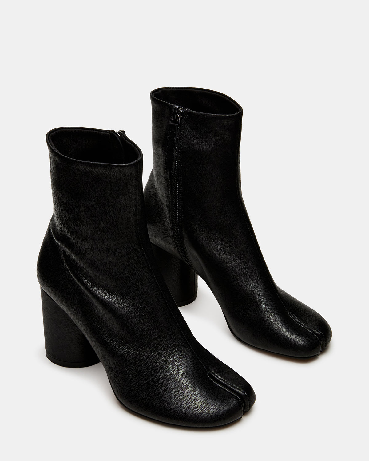 CARO Black Leather Tabi Split-Toe Block Heel Women's Ankle Boot