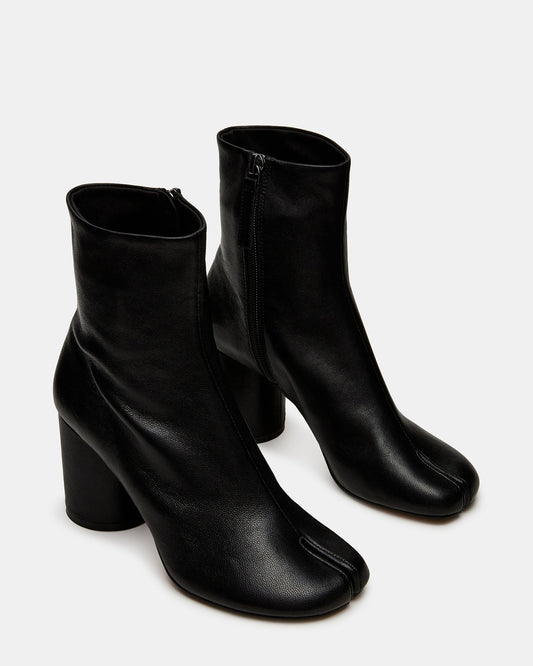 CARO Black Leather Tabi Split-Toe Block Heel Women's Ankle Boot