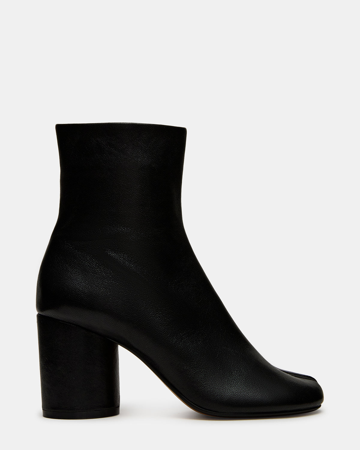 CARO Black Leather Tabi Split-Toe Block Heel Women's Ankle Boot