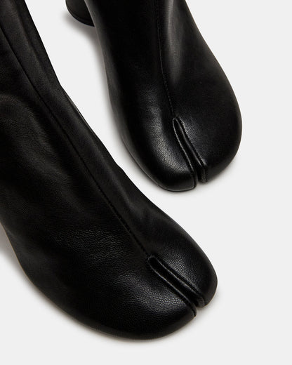 CARO Black Leather Tabi Split-Toe Block Heel Women's Ankle Boot