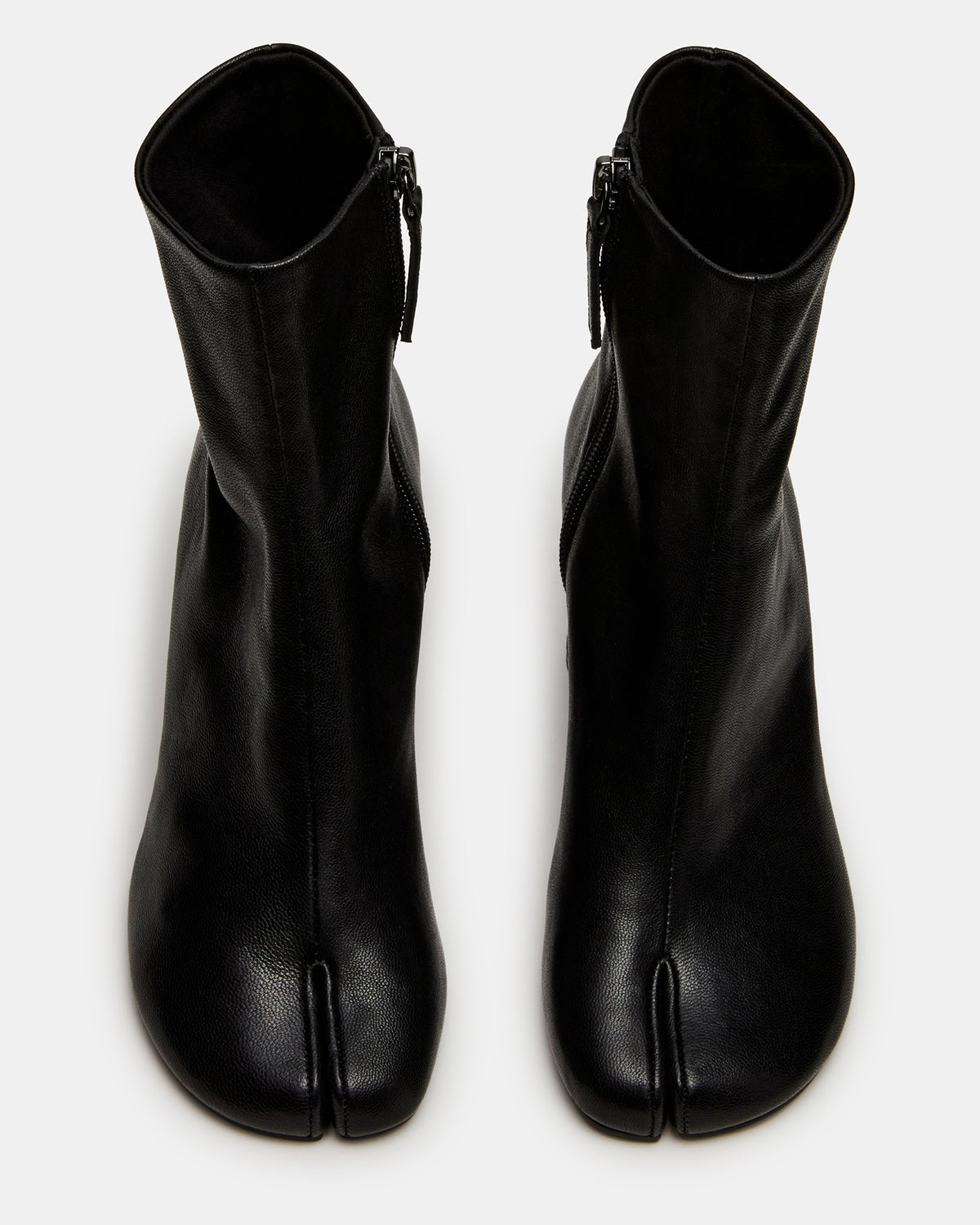 CARO Black Leather Tabi Split-Toe Block Heel Women's Ankle Boot