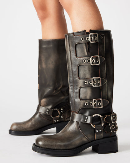 ROCKY Brown Distressed Women's Knee-High Moto Boots