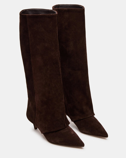LUCA Brown Suede Pointed-Toe Cuffed Kitten Heel Women's Boot