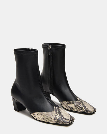 JETER Black Snake Square-Toe Women's Ankle Boot