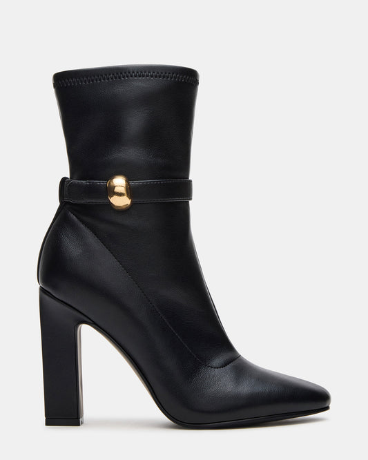 AROMA Black Buckle Gold Detail Block Heel Women's Ankle Boot