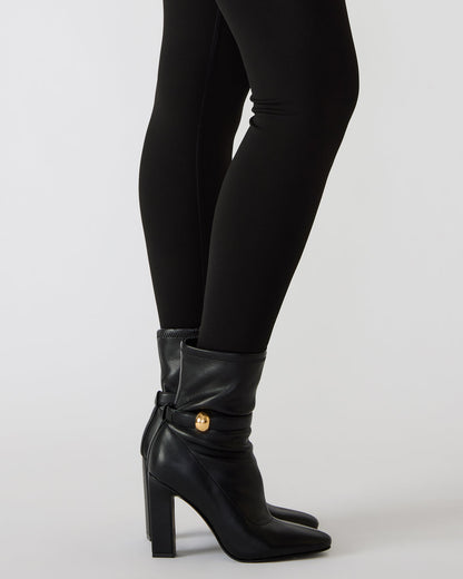 AROMA Black Buckle Gold Detail Block Heel Women's Ankle Boot