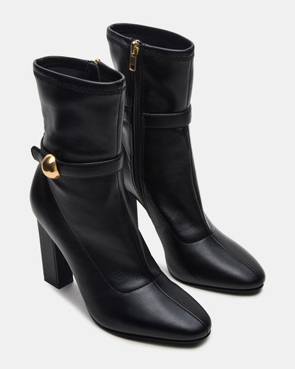 AROMA Black Buckle Gold Detail Block Heel Women's Ankle Boot