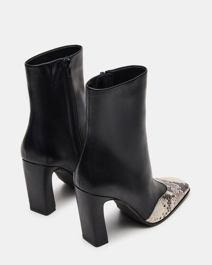 LYLE Black Leather with Snake Square-Toe Heeled Women's Ankle Boot