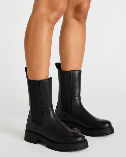 LOWA Black Leather Lug Chelsea Platform Women's Ankle Boot