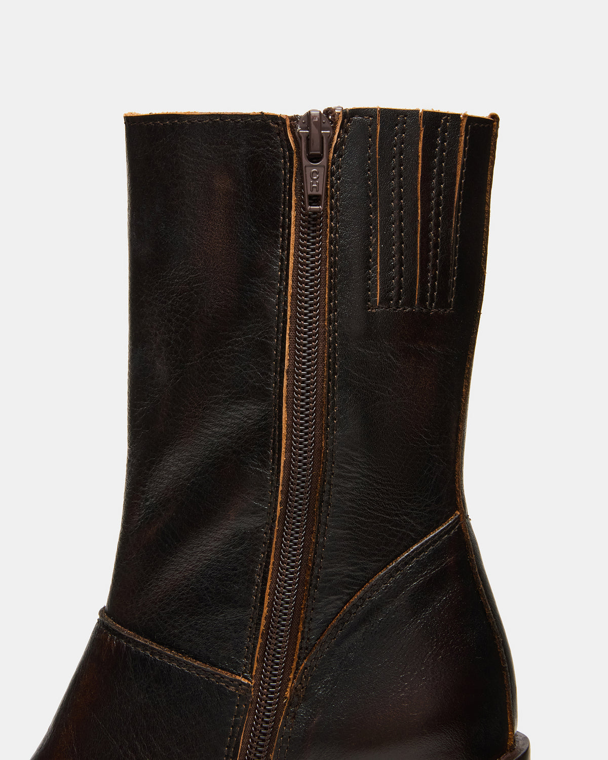 FUSION Brown Distressed Square-Toe Block Heel Women's Ankle Boot