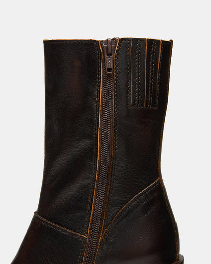 FUSION Brown Distressed Square-Toe Block Heel Women's Ankle Boot