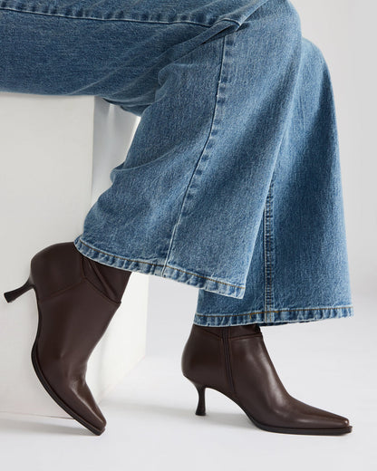 STASIA Brown Pointed-Toe Kitten Heel Women's Ankle Boot