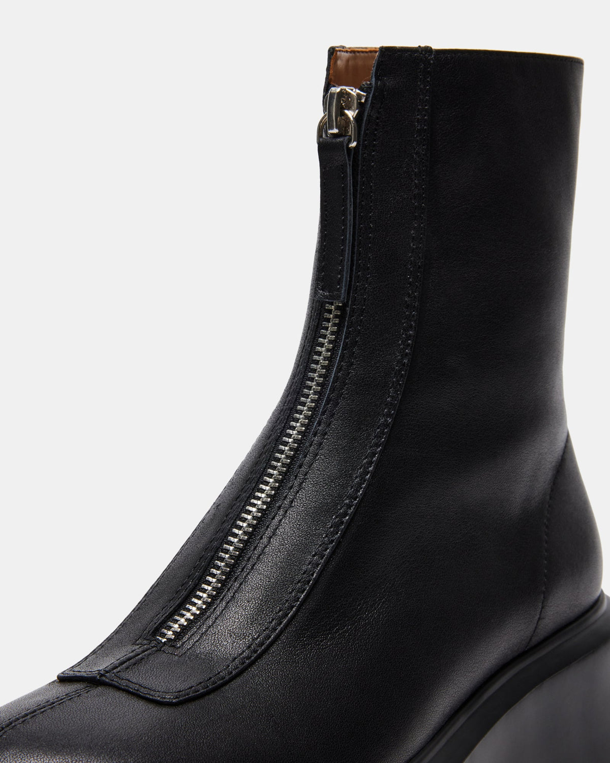 JONES Black Leather Zipper Lug Women's Ankle Boot