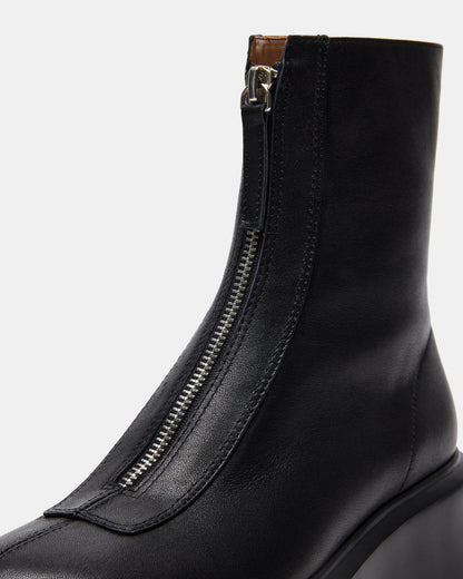 JONES Black Leather Zipper Lug Women's Ankle Boot