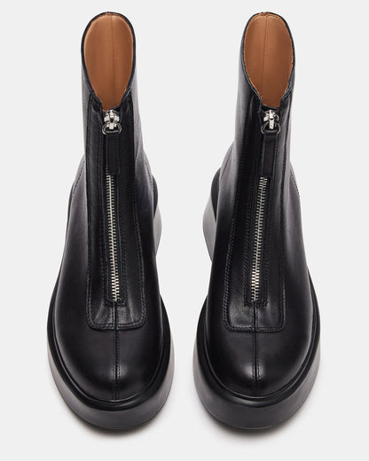 JONES Black Leather Zipper Lug Women's Ankle Boot