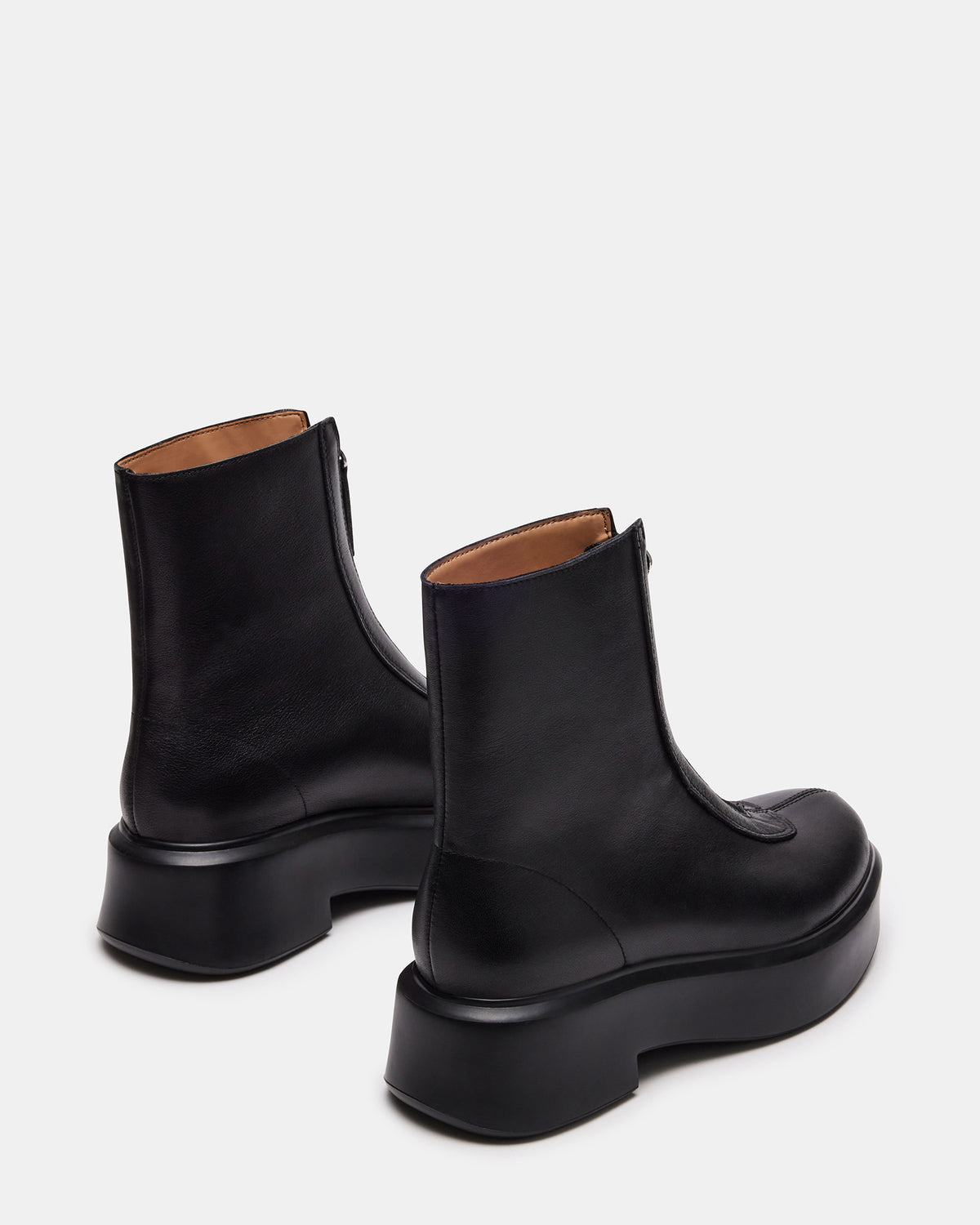 JONES Black Leather Zipper Lug Women's Ankle Boot
