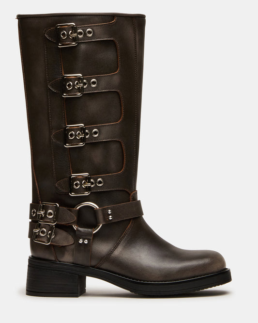ROCKY Brown Distressed Wide Calf Knee-High Moto Women's Boot