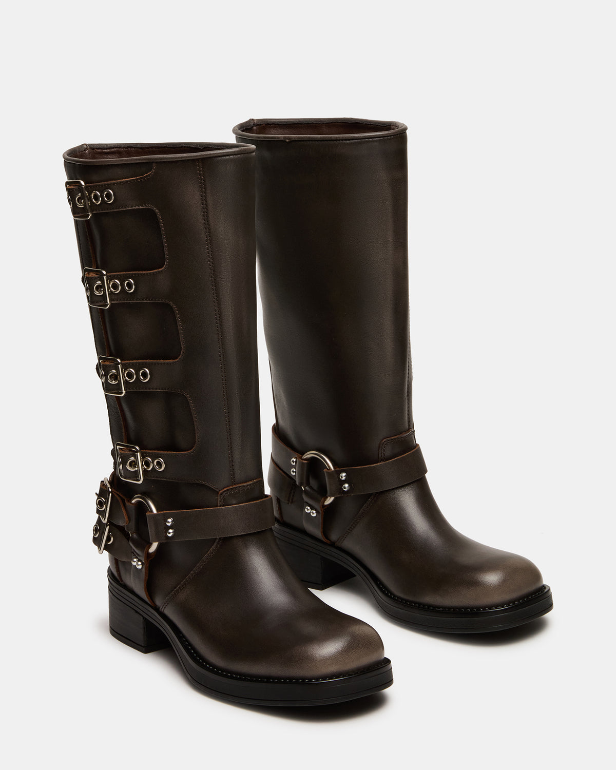ROCKY Brown Distressed Wide Calf Knee-High Moto Women's Boot