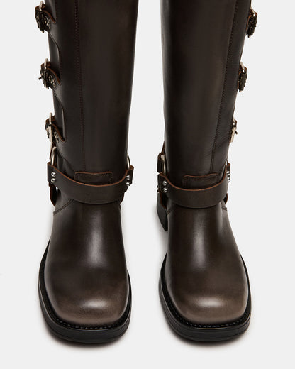 ROCKY Brown Distressed Wide Calf Knee-High Moto Women's Boot