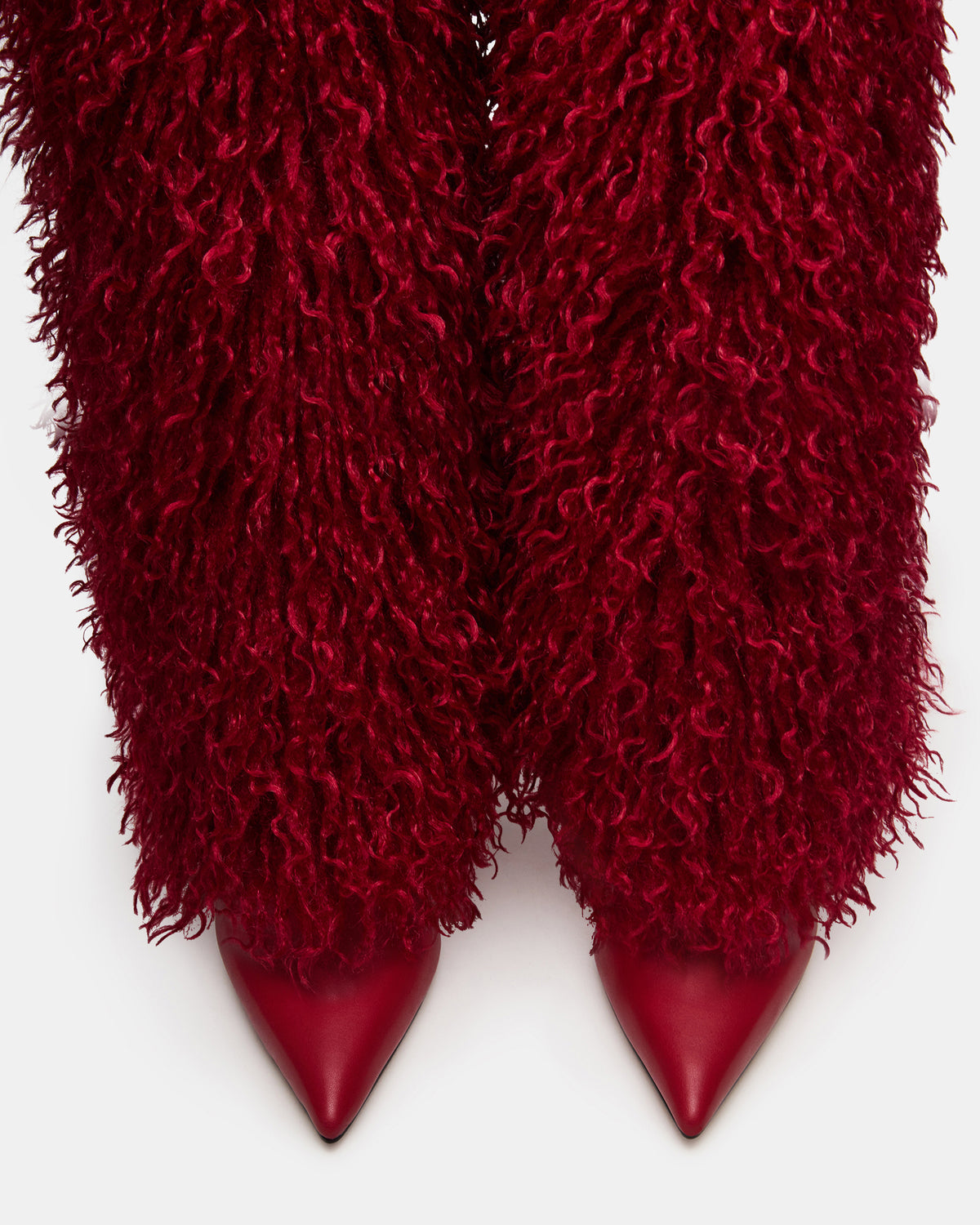 ICON Red Pointed-Toe Faux Fur Knee-High Stiletto Heel Women's Boot