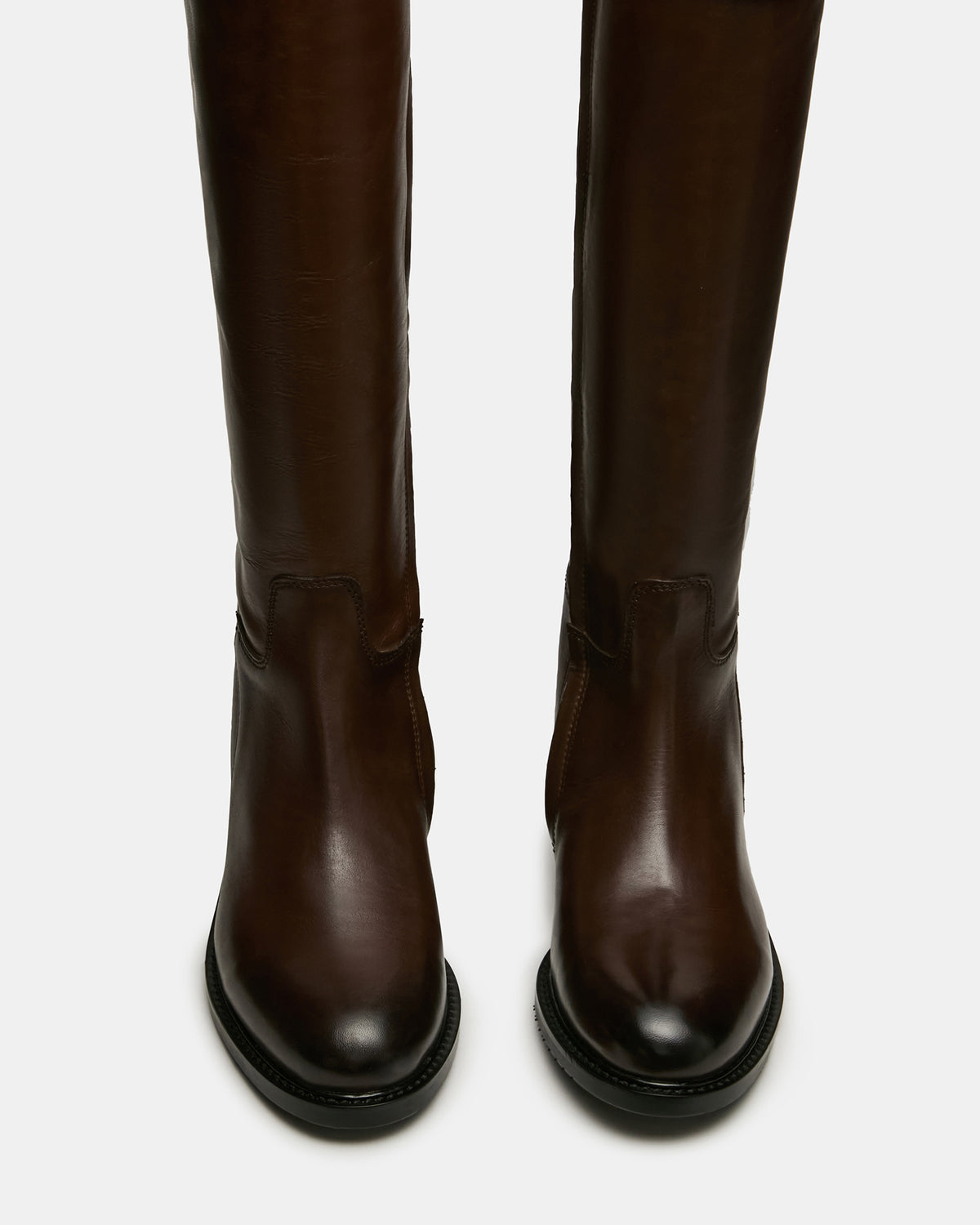 BEXLEY Brown Leather Knee-High Round-Toe Buckle Women's Boot