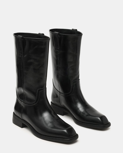PRIMO Black Leather Square-Toe Women's Boot