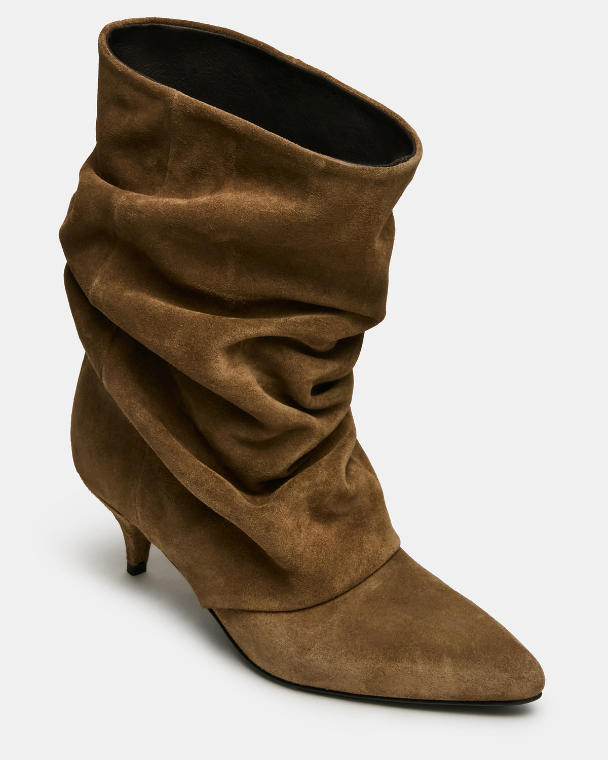 LEXEN Taupe Suede Pointed-Toe Fold-Over Scrunched Women's Ankle Boot