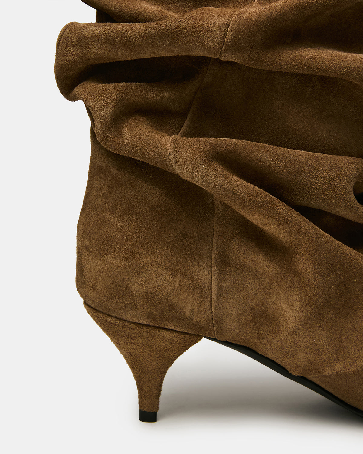 LEXEN Taupe Suede Pointed-Toe Fold-Over Scrunched Women's Ankle Boot