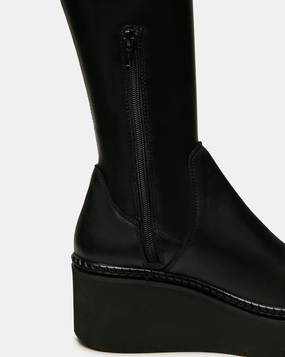 DRACO Black Knee-High Round-Toe Platform Women's Boot