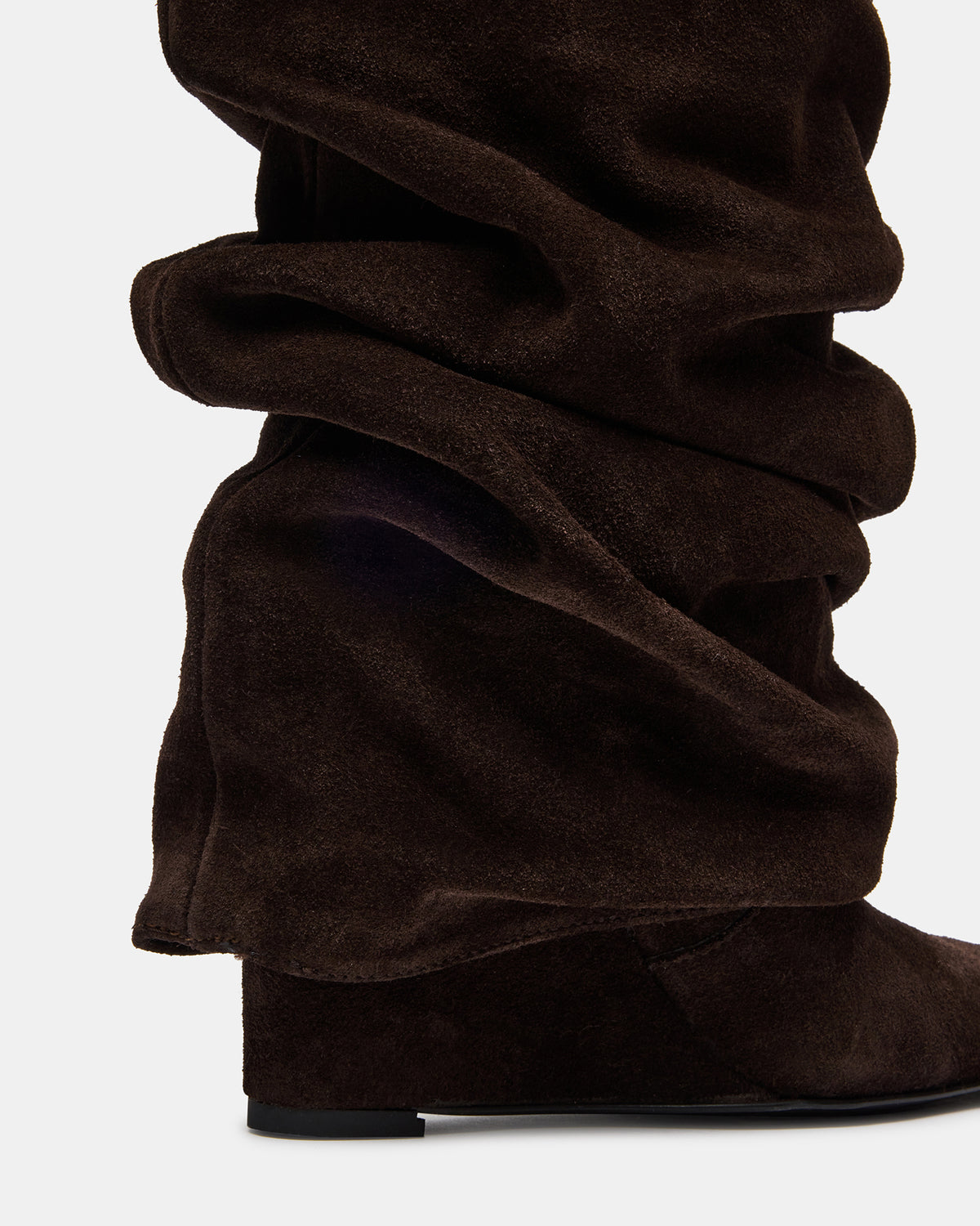 MONTANA Brown Suede Knee-High Square-Toe Wedge Fold-Over Women's Boot