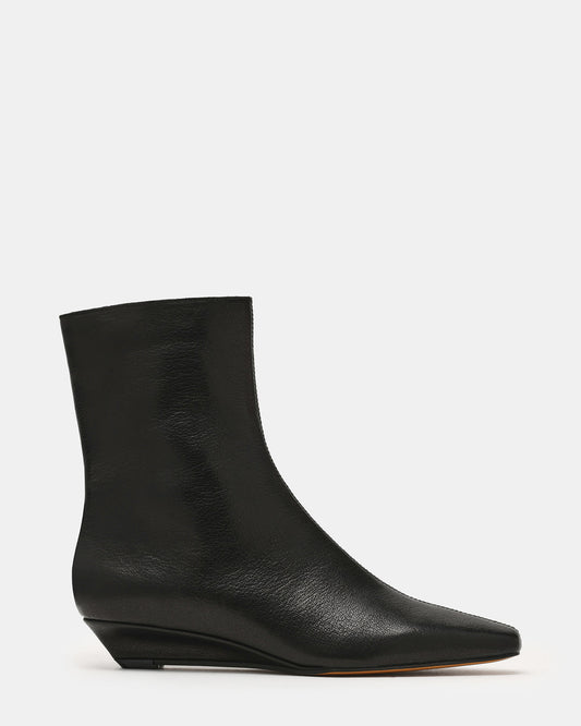 FLAIRE Black Leather Square-Toe Wedge Bootie Women's Ankle Boot