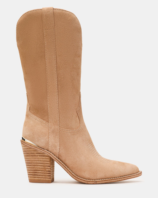 SALLY Sand Suede Pointed-Toe Western Block Heel Women's Boot