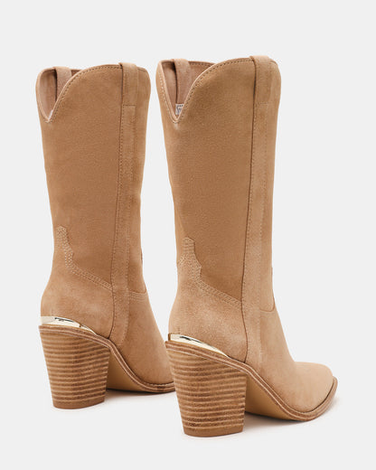 SALLY Sand Suede Pointed-Toe Western Block Heel Women's Boot