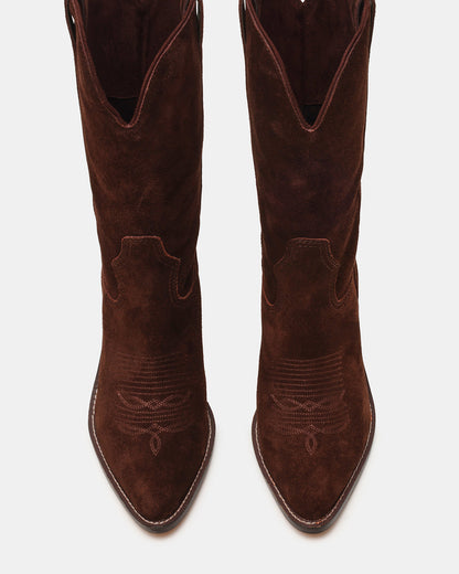 SALLY Brown Suede Pointed-Toe Western Block Heel Women's Boot