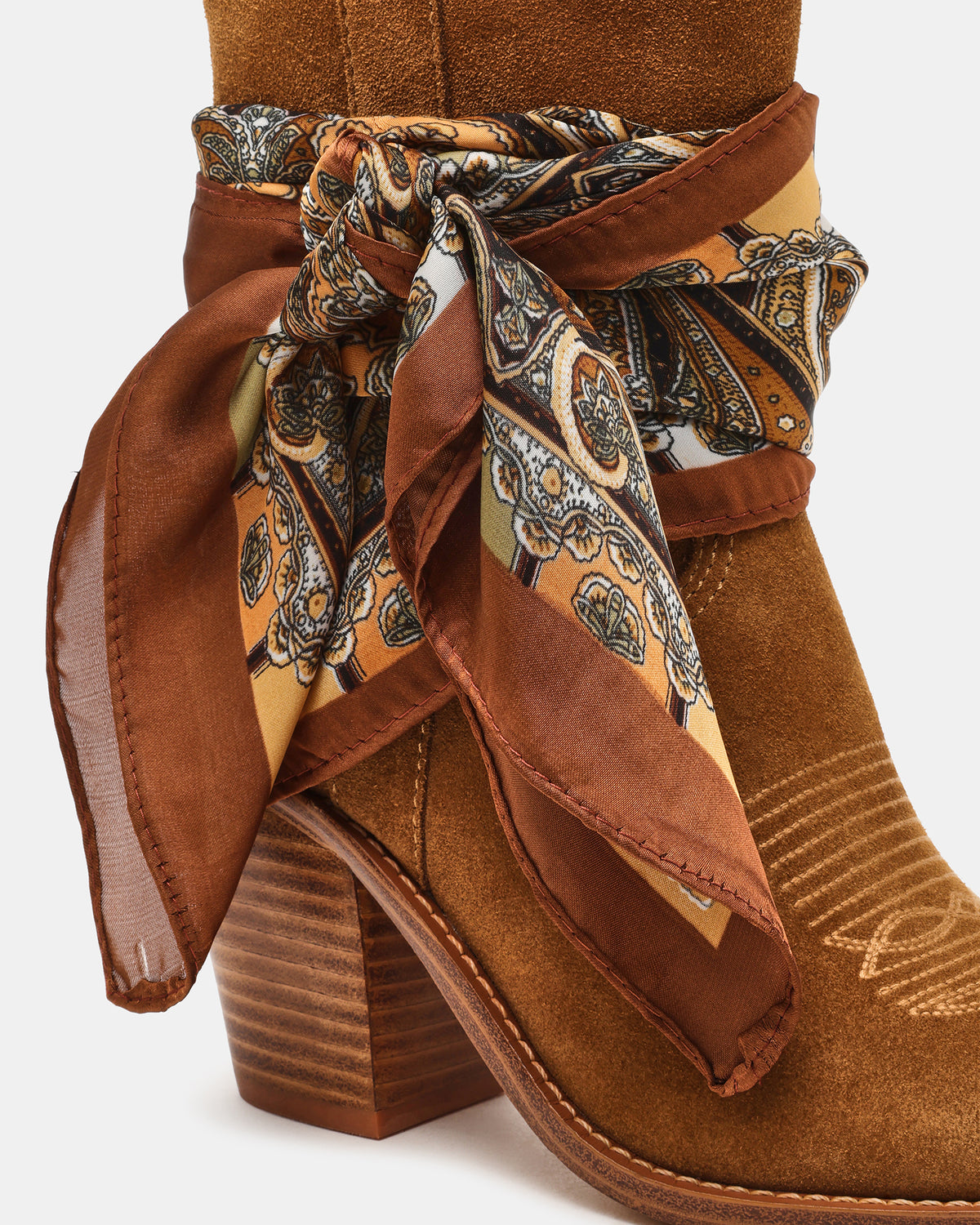 SALLY SCARF Chestnut Suede Pointed-Toe Western Block Heel Women's Boot