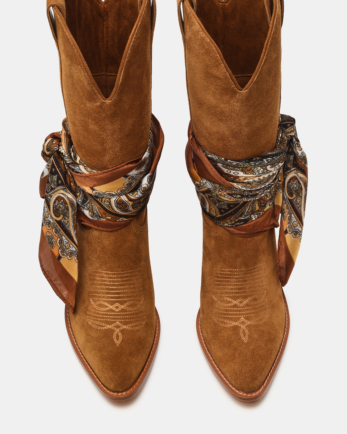 SALLY SCARF Chestnut Suede Pointed-Toe Western Block Heel Women's Boot