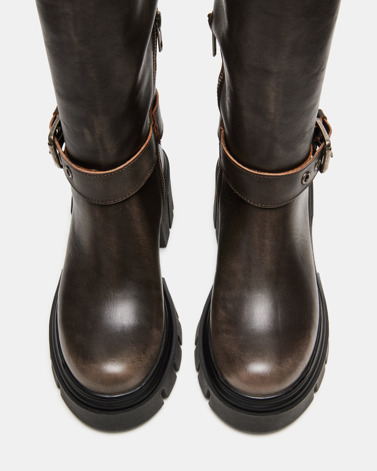 BRIGADE Brown Distressed Women's Knee-High Moto Lug Boot