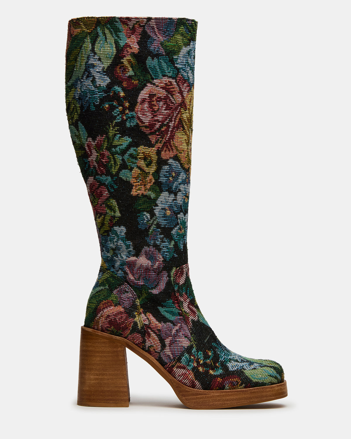 FOLIE Tapestry Square-Toe Block Heel Knee-High Women's Boot