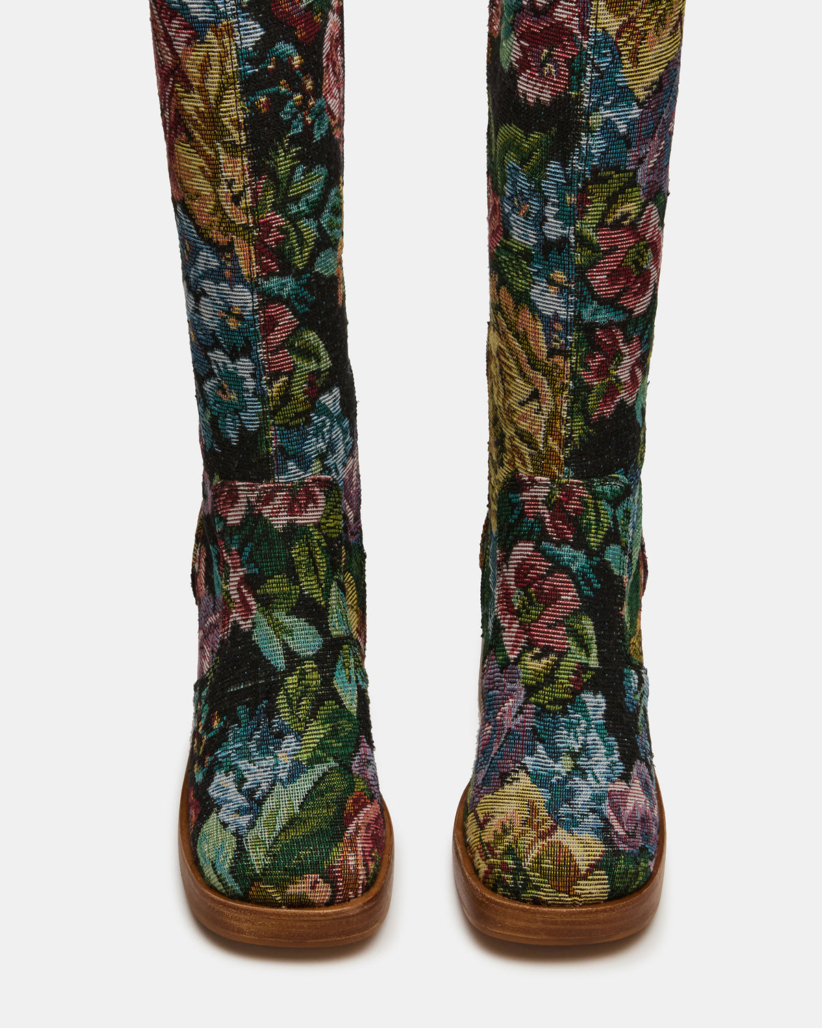 FOLIE Tapestry Square-Toe Block Heel Knee-High Women's Boot