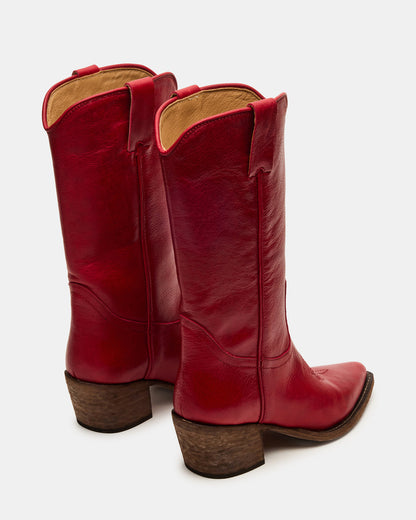 ALBANY Red Leather Pointed-Toe Women's Western Boot