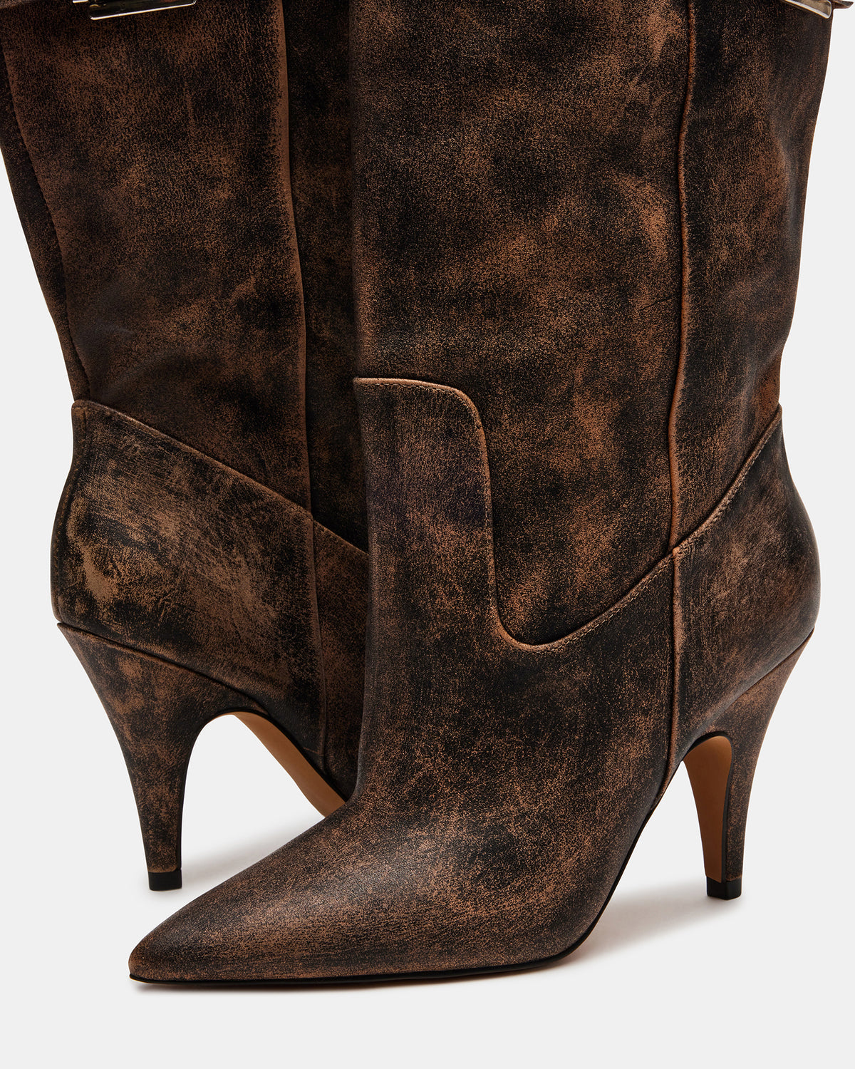BADDIE Brown Distressed Over-The-Knee Moto Women's Boot