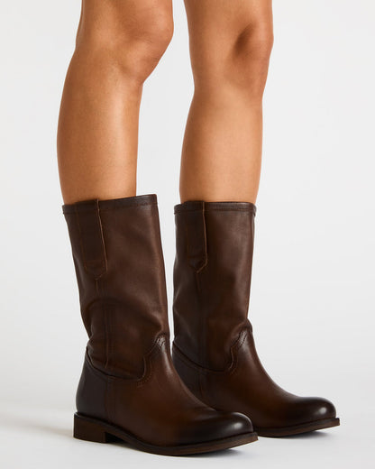 RUBEN Brown Leather Rounded Toe Women's Boot