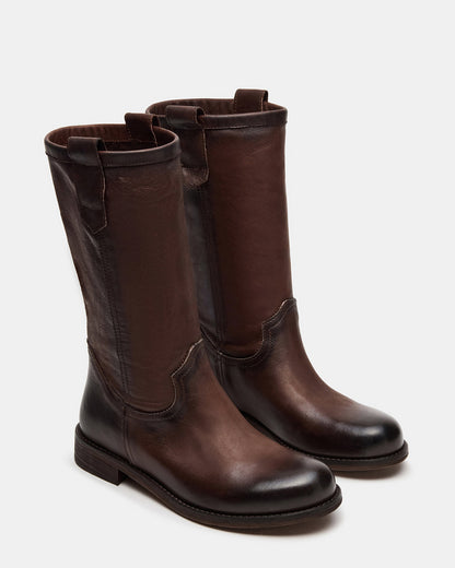 RUBEN Brown Leather Rounded Toe Women's Boot