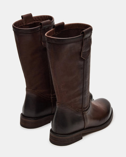 RUBEN Brown Leather Rounded Toe Women's Boot