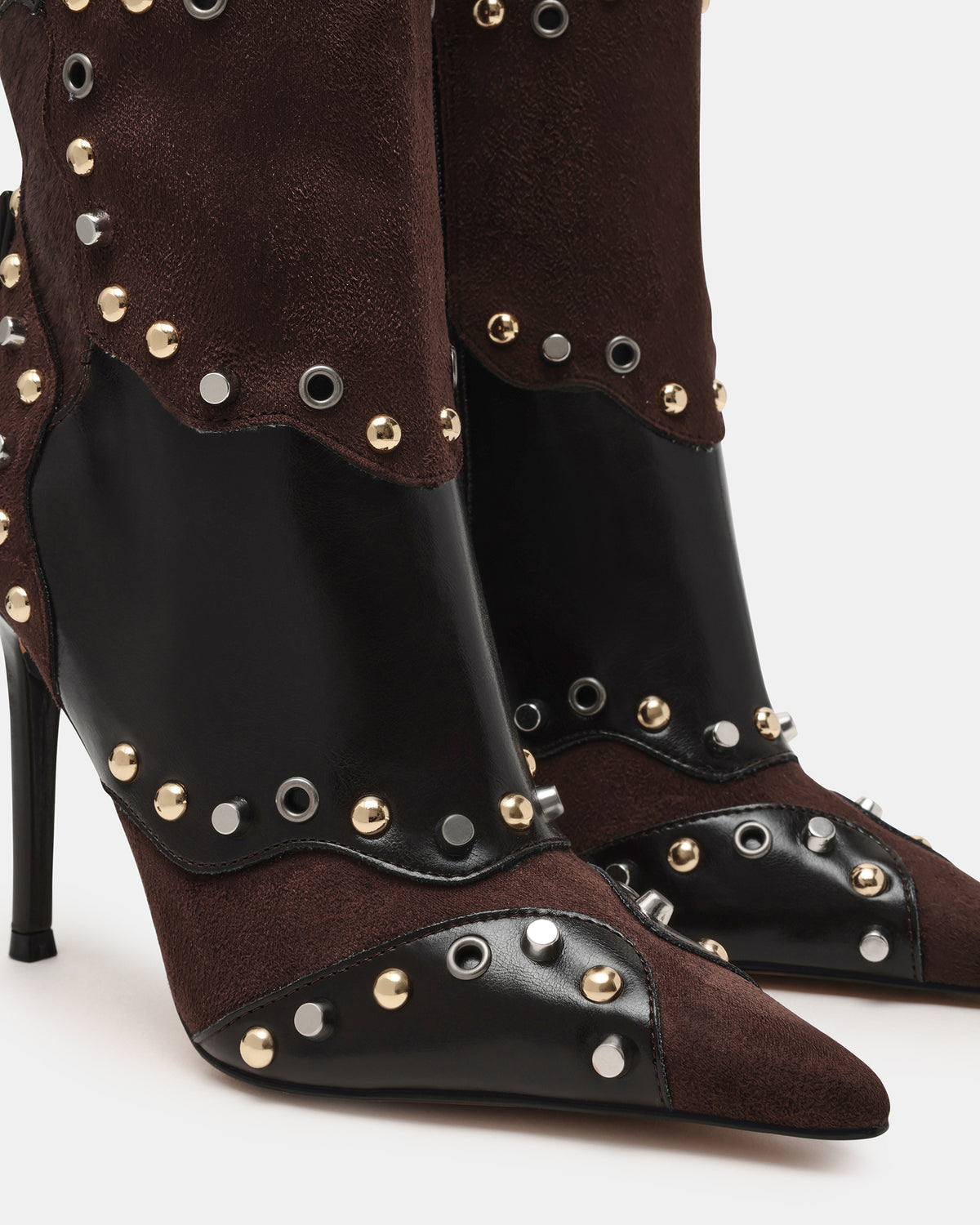 REVIVE Brown Multi Wide Calf Pointed-Toe Knee-High Stiletto Women's Boot