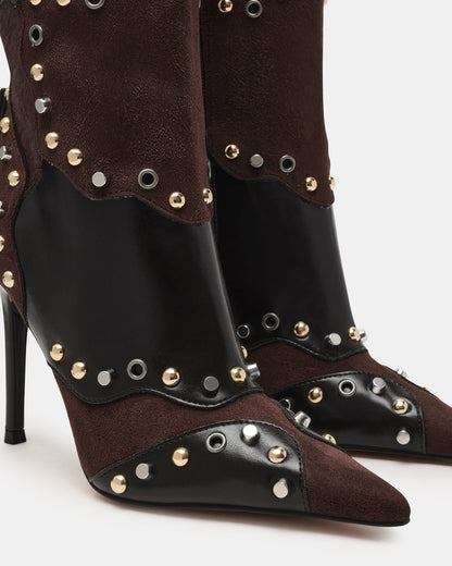 REVIVE Brown Multi Wide Calf Pointed-Toe Knee-High Stiletto Women's Boot