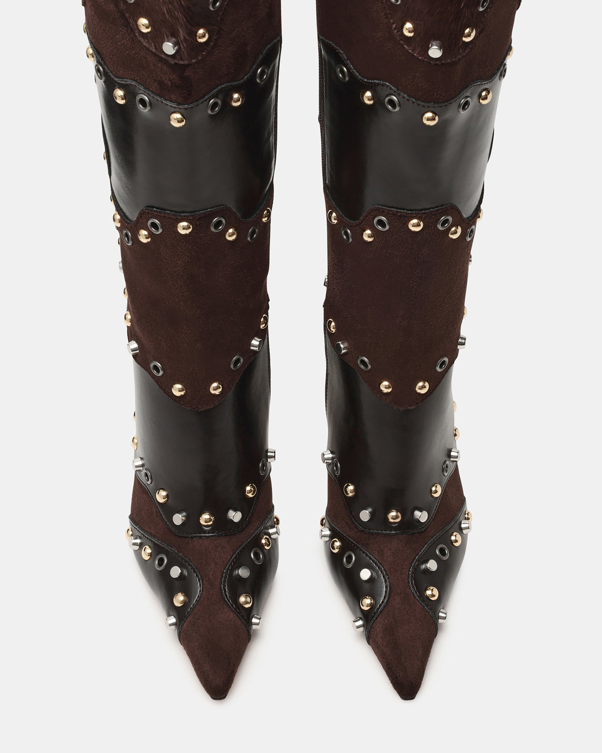 REVIVE Brown Multi Wide Calf Pointed-Toe Knee-High Stiletto Women's Boot