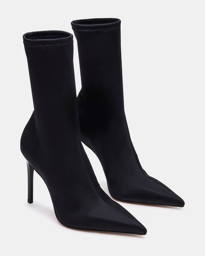 MIDNITE Black Pointed-Toe Stiletto Heel Sock Women's Ankle Boot