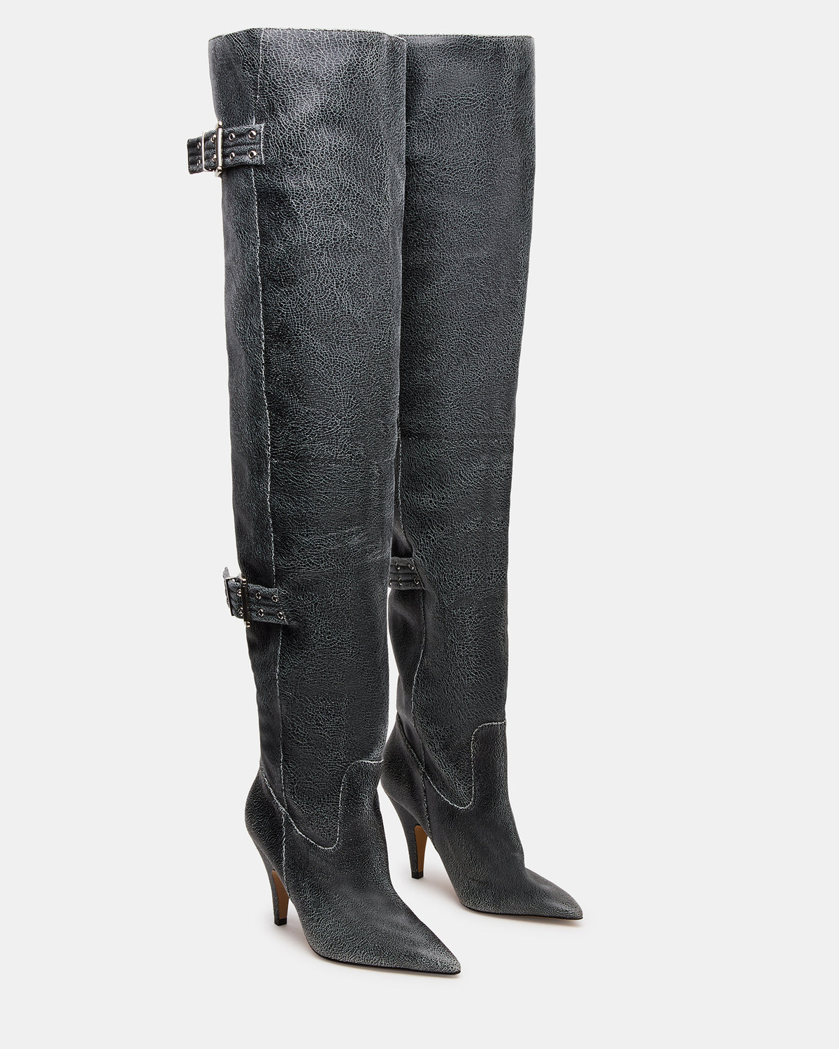 BADDIE Black Distressed Over-The-Knee Moto Women's Boot
