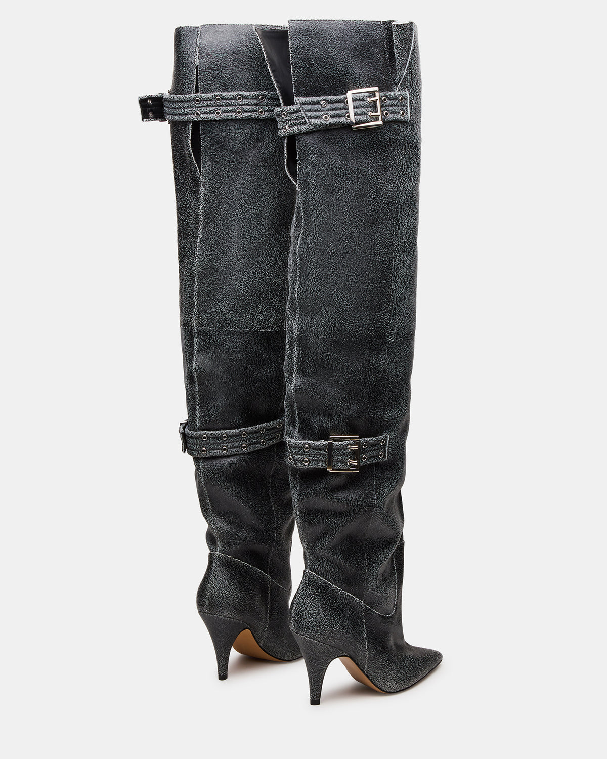 BADDIE Black Distressed Over-The-Knee Moto Women's Boot